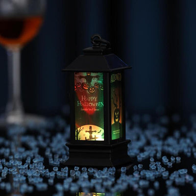 Halloween Glowing Oil Lamp Ornament Skeleton Pumpkin Decorative Battery Table Lamp