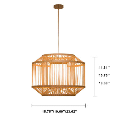 Modern Bamboo Weaving Round Chinese Style Lantern 1-Light Pendant Light