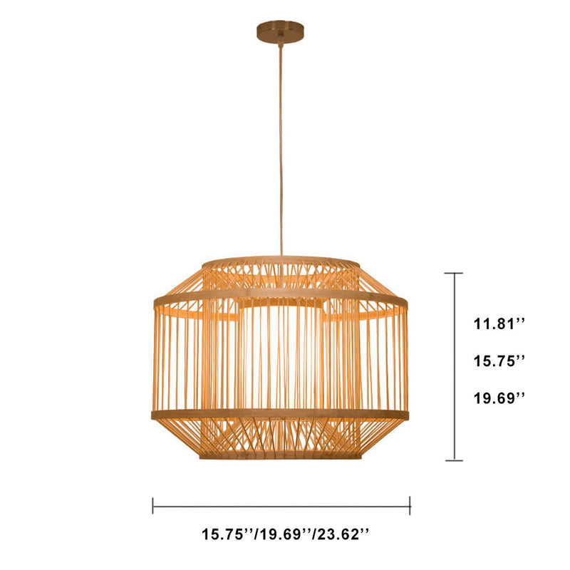 Moderne Bambusweberei Runde Laterne im chinesischen Stil 1-Licht-Pendelleuchte 