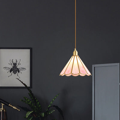 Modern Colorful Water-grain Glass 1-Light Bell Shaped Pendant Light