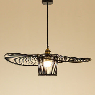 Japanese Element Bamboo Weaving Fisherman's Hat 1-Light Pendant Light