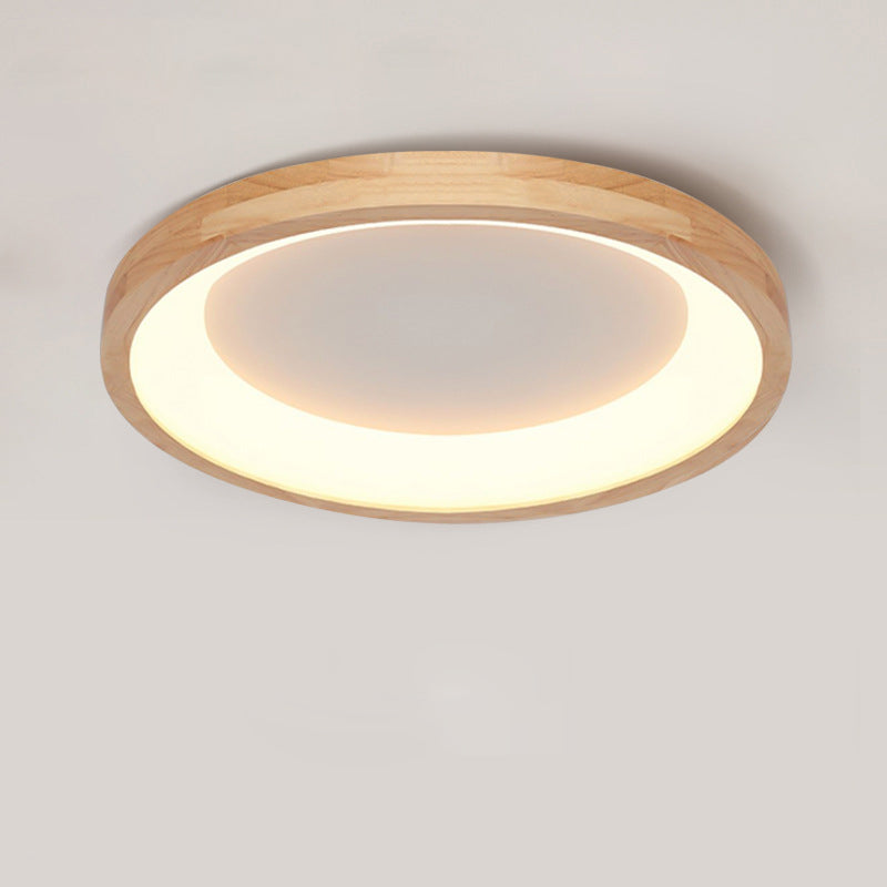 Modern Nordic Wooden Light Stand Round LED Flush Mount Light