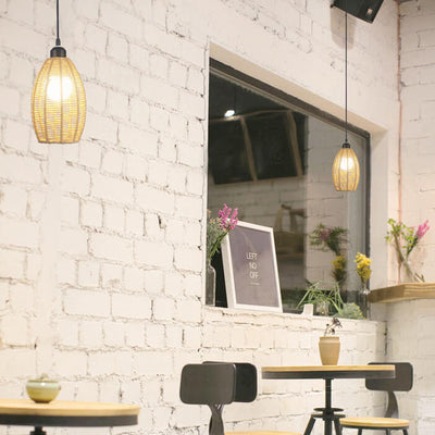 Bamboo Weaving 1-Light Single Oval Pendant Light