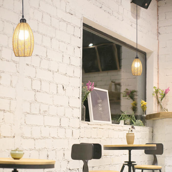 Bamboo Weaving 1-Light Single Oval Pendant Light