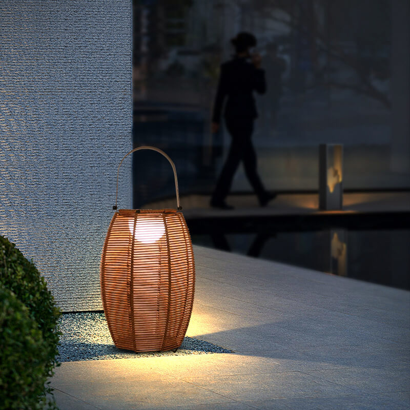 Bamboo Weaving Globo 1-Licht-Solarenergie-LED-Stehlampen für den Außenbereich 