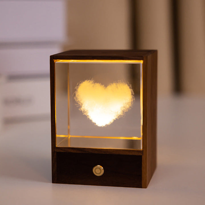 Boîte en bois créative LED veilleuse décorative tactile lampe de Table à intensité variable