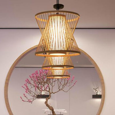 Bamboo Weaving Geometry Hourglass Shade 1-Light  Pendant Light