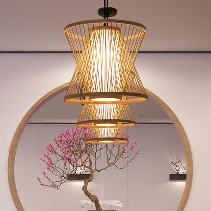 Bamboo Weaving Geometry Hourglass Shade 1-Light  Pendant Light