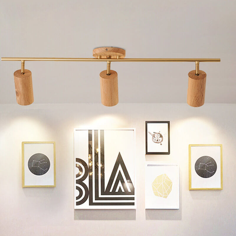 Nordic Minimalist Wooden Track Lighting 2/3/4 Light Semi-Flush Mount Lighting