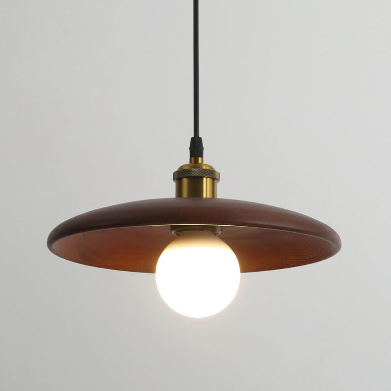 Minimalist Wooden 1-Light Saucer Shaped Pendant Light