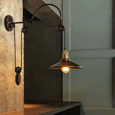 Retro Industrial Wrought Iron 1-Light  Pulley Wall Sconce Lamp