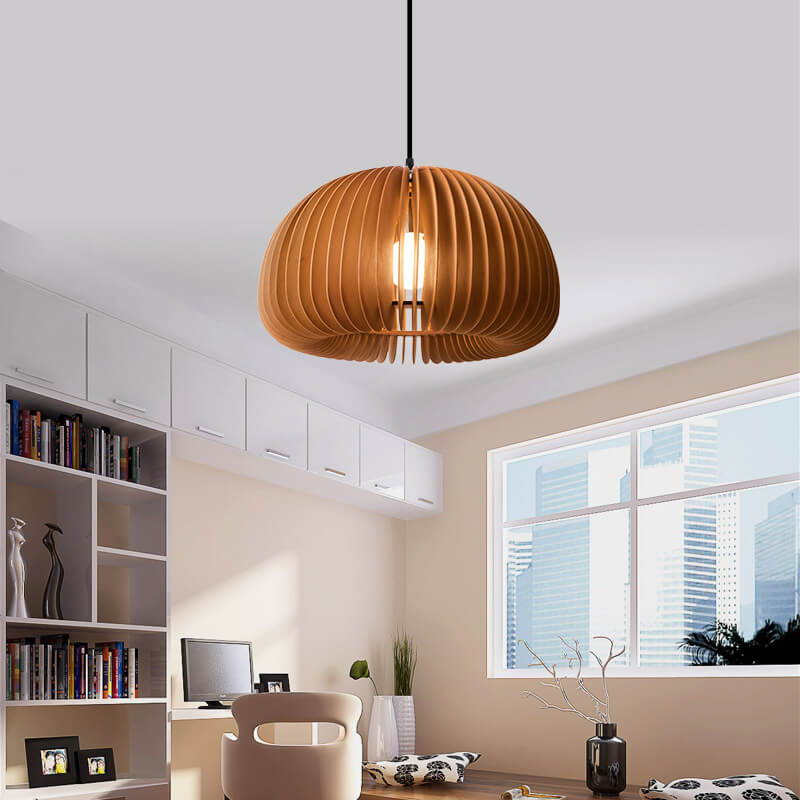 Lámpara colgante de calabaza vintage de madera con 1 luz 