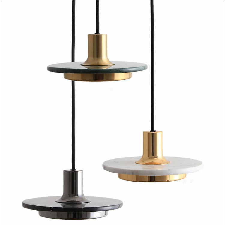 Modern Luxury Round Marble Disc LED Pendant Light For Living Room