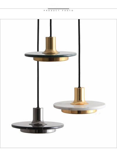 Modern Marble Round Disc 1-Light Adjustable Pendant Light