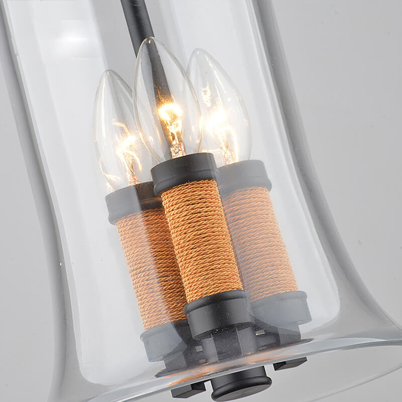 Creative Bell Shaped Glass Hemp Rope 3-Light LED Chandelier