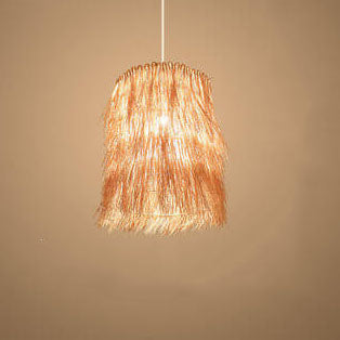 Rattan Weaving 1-Light Cylinder Tassels Pendant Light