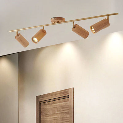 Nordic Minimalist Wooden Track Lighting 2/3/4 Light Semi-Flush Mount Lighting