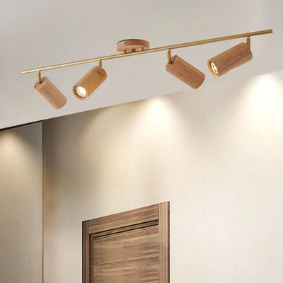 Nordic Minimalist Wooden Track Lighting 2/3/4 Light Semi-Flush Mount Lighting