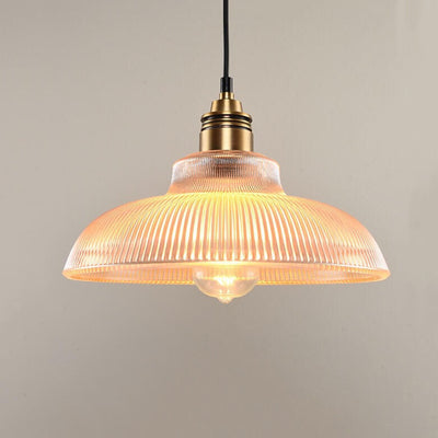 Vintage Striped Pot Lid Glass 1-Light Pendant Light