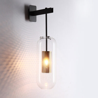Clear Glass 1-Light Cylinder Armed Sconce Lamp