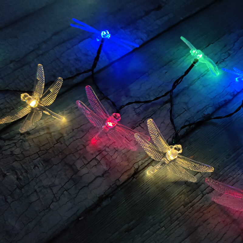 Guirlandes Lumineuses LED Étanches à Énergie Solaire avec Libellules pour Décoration de Fête et Festival 