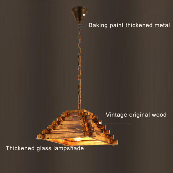 Vintage Aged Wooden Triangle 1-Light Pendant Light