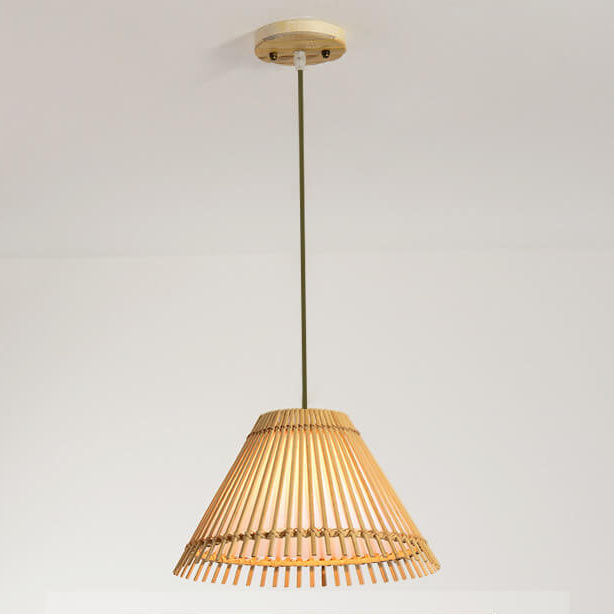 Modern Bamboo Weaving 1-Light Beige Dome Pendant Light