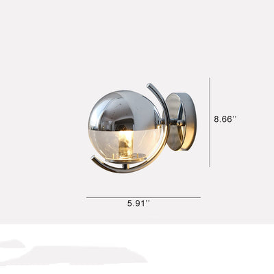 Vintage Chrome Glass Globe 1-Light Wall Sconce Lamp