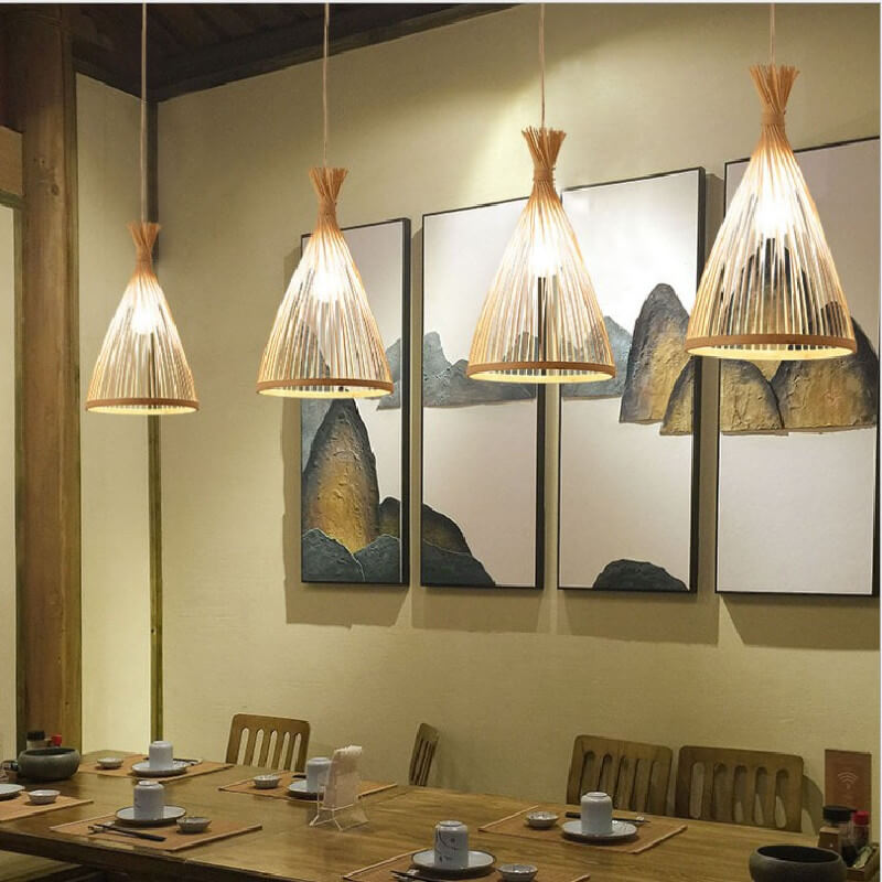 Bamboo Weaving Conical 1-Light Japanese Style Pendant Light