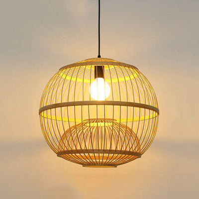 Chinese Simple Bamboo Weaving 1- Light Round Globe Pendant Light