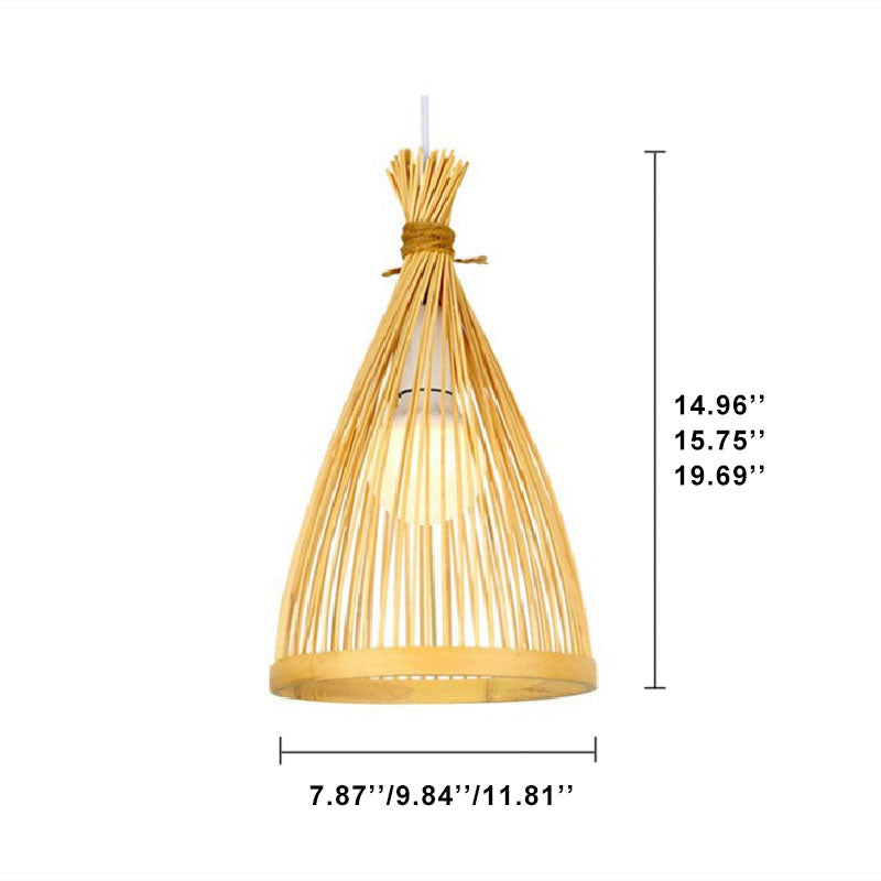 Bamboo Weaving Konische 1-Licht-Pendelleuchte im japanischen Stil 