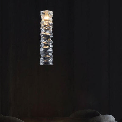 Moderne 1-flammige LED-Pendelleuchte aus zerknittertem Glas mit langen Streifen 