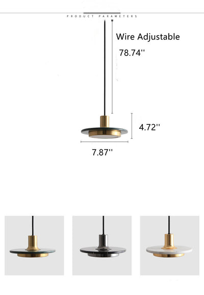 Modern Marble Round Disc 1-Light Adjustable Pendant Light