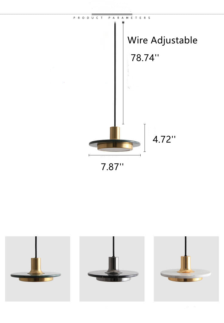 Modern Marble Round Disc 1-Light Adjustable Pendant Light