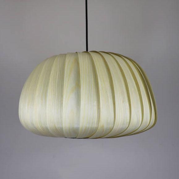Moderne Holz Kürbis Schirm 1-Licht Beige Pendelleuchte 