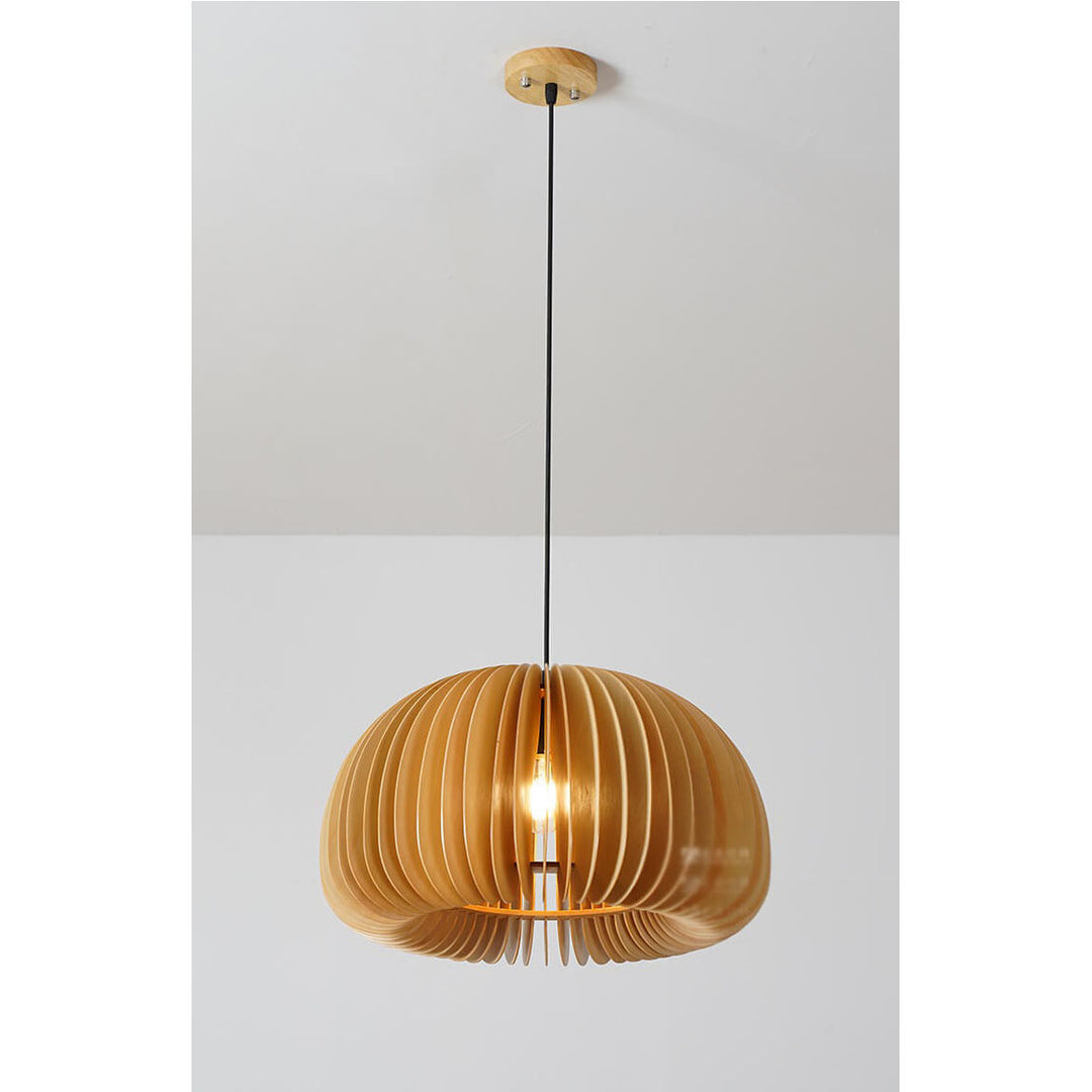 Lámpara colgante de calabaza vintage de madera con 1 luz 