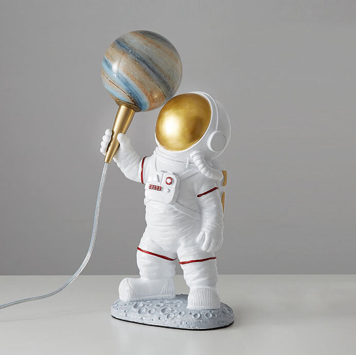 Creative Cartoon Astronaut Holding Jupiter 1-Light Resin Table Lamps