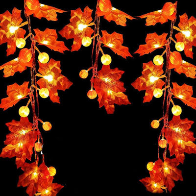 Lumières de fête à LED en forme de feuille d'érable et de citrouille pour décoration de fête, guirlande lumineuse à piles 