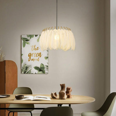 Modern Feather 1-Light Drum Pendant Light