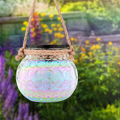 Lampe solaire suspendue en forme de bouteille en verre craquelé, luminaire décoratif d'extérieur à LED 