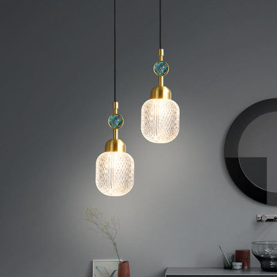 Modern Textured Glass 1-Light Hanging Jar Pendant Light