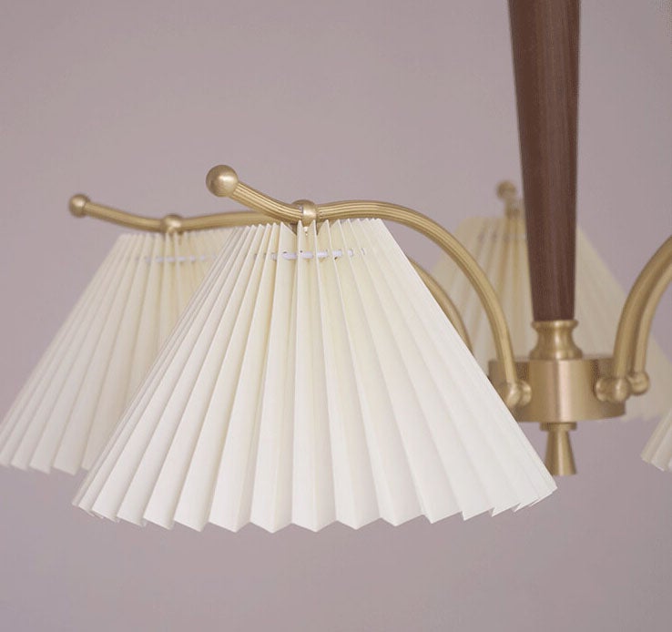 Vintage Walnut  Pleated Shade 3/6 Light Chandelier