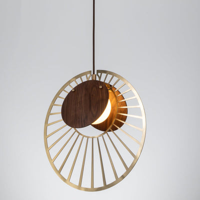 Modern Creative Walnut Metal Disc 1-Light Pendant Light