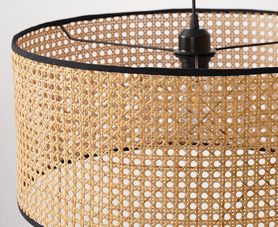 Modern Beige Bamboo Weaving 1-Light Drum-Shaped Pendant Light