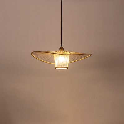 Japanese Element Bamboo Weaving Fisherman's Hat 1-Light Pendant Light