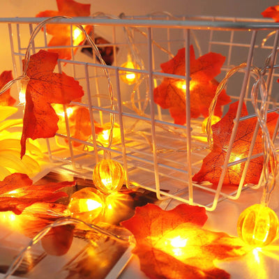 Lumières de fête à LED en forme de feuille d'érable et de citrouille pour décoration de fête, guirlande lumineuse à piles 