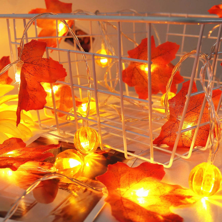 Lot 3 Lumières LED Citrouille Et Feuille D'érable - Suspension Intérieur/extérieur - Piles AAA, Thème Automne/Halloween