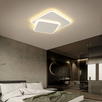 Minimalist 1-Light Two Square Changeable Tunable White LED Flush Mount Lighting