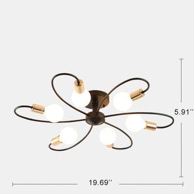 Wrought Iron 6-Light Petal Shaped Semi-Flush Mount Lighting