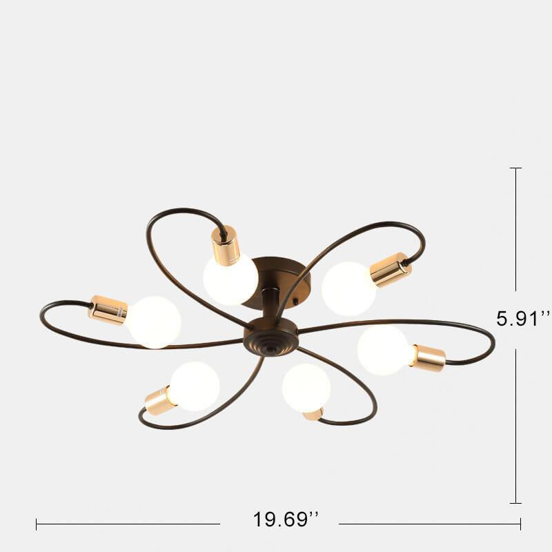 Wrought Iron 6-Light Petal Shaped Semi-Flush Mount Lighting